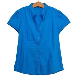 Womens Large Shirt Vintage Y2K EXPRESS Blouse Cotton Blend Teal Short Sleeve Top